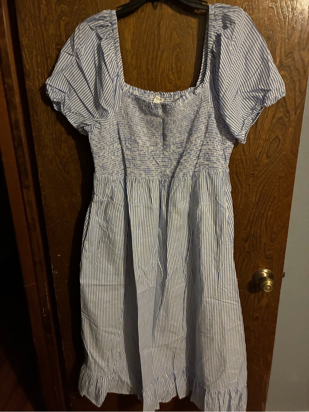 J. Crew Blue and White Striped Smocked Midi Dress - Picture 2 of 3